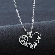 "Mom" Charm Crystal Heart Pendant Necklace Chain Statement Mother's Day Gifts N3