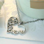 "Mom" Charm Crystal Heart Pendant Necklace Chain Statement Mother's Day Gifts N4