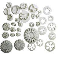 DRFUNDA 33 Pcs Plunger Cutters Sugar Craft Cake Decorating Set (Heart, Veined Butterfly, Star, Daisy, Veined Rose...