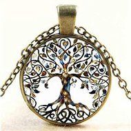 Vintage Fashion Living Tree of Life Cabochon Glass Pendant Bronze Chain Necklace N4