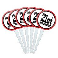 Set of 6 Cupcake Picks Toppers Decoration Birthday Party Red Black Polka Dots - 90 Ninety N2