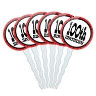 Set of 6 Cupcake Picks Toppers Decoration Birthday Party Red Black Polka Dots - 90 Ninety N3