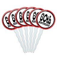 Set of 6 Cupcake Picks Toppers Decoration Birthday Party Red Black Polka Dots - 90 Ninety N4