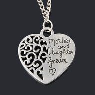 Women 18" Silver Mother and daughter Forever" Heart Pendant Necklace Chain Gift N3