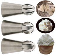 YOUKEE 3PCS New Arrival Unique Sphere Ball Design Small Russian Icing Piping Nozzles with a Tri-color Coupler N5