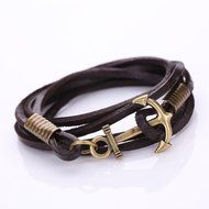 AutumnFall&reg; Multilayer Leather Handmade Rope Wristband Anchor Bracelet Bangle (Black) N3