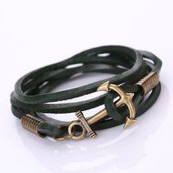 AutumnFall&reg; Multilayer Leather Handmade Rope Wristband Anchor Bracelet Bangle (Black) N4