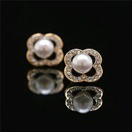 Hot New Fashion Women Lady Elegant Pearl Crystal Rhinestone Ear Stud Earrings N3