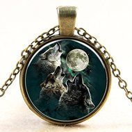 Wisdom Howling Wolf Necklace Pendant Charm Time Gemstone Jewelry N2