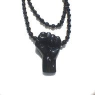 Power To The PEOPLE power fist pendant Black Hand made resin Black beads custom made N2