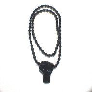 Power To The PEOPLE power fist pendant Black Hand made resin Black beads custom made N3