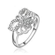 Voberry&reg; Plating Silver Ring Fine Fashion New Women Butterfly Crystal Jewelry Finger Rings N4
