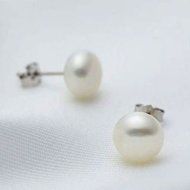 New Silver Plated White Pearl Ear Stud Studs Earrings Women Lady N5
