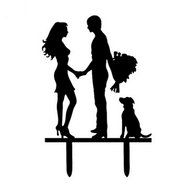 Ecape Acrylic Cake Topper of Engagement and Wedding with Bride and Groom and Their Lovely Cat Pack of 1 N3