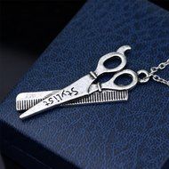 Women's Fashion Silver Hairdresser Scissors Comb Stylist Pendant Chain Necklace N4