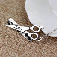 Women's Fashion Silver Hairdresser Scissors Comb Stylist Pendant Chain Necklace N6