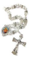 Car Rearview Mirror Rosary White Crystals Beads &amp; Zircons Cross Jerusalem