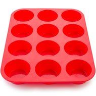 12 Cup Muffin Pan ~ BEST QUALITY COOKWARE ~ Red Silicone Baking Cups ~ Patty Cake's Bakeware ~ Cupcakes, Brownies...