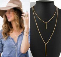 Hot Women Gold Plated Long Sweater Chain Vertical Bar Pendant Necklace Jewelry H N2