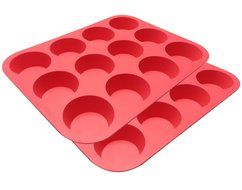 12 Cup Muffin Pan ~ BEST QUALITY COOKWARE ~ Red Silicone Baking Cups ~ Patty Cake's Bakeware ~ Cupcakes, Brownies... N2