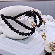 Fashion Chain Necklace Rhinestone Flower Black Pendant Trendy Multilayer Chain N2