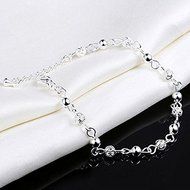 Women Silver Plated Crystal Chain Bangle Cuff Charm Bracelet Jewelry N2