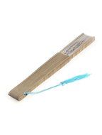 uxcell Organza Bamboo Tassels Ornament Hollow Out Ribs Folding Hand Fan Blue N3