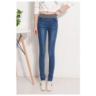 Spritech(TM) Women's Autumn Slim Relaxed Elastic Waist Jeans Pants Dark Blue N10