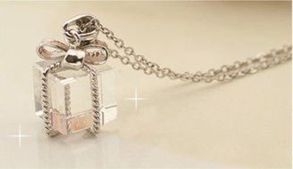 Transparent Gift Box Bow Chain Necklace Sweater Pendant Silver Jewelry Gift N3
