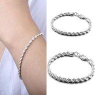 Fashion Womens 925 Sterling Silver Twisted Rope Chain Bracelet Jewelry N2