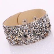AutumnFall&reg; Womens Simulated Gemstones Beaded Leather Wrap Around Bracelet (Black) N6