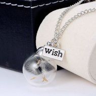 Fashion Women Real Dandelion Seeds Lucky Glass Wishing Bottle Pendant Necklace