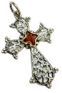 Sterling Silver 925 Cross 14ct Gold Parts Carnelian Stone Crucifix Jerusalem N2