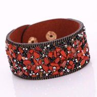 AutumnFall&reg; Womens Simulated Gemstones Beaded Leather Wrap Around Bracelet (Black) N7