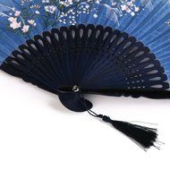 Hollow Rib Flower Hand Fan Folding Fan Pocket Fan (Blue) N29