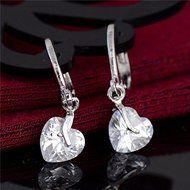 New Arrival! Silver Fashion Heart Gemstone Dangle Earrings Hot Sale N9