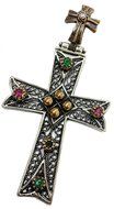 Unique Silver 925 Crucifix Copper Filigree Ruby Emerald Crystals Jerusalem 2"