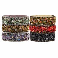 Gaobei Handmade Punk Style Womens Bangle Natural Crystals Stones and Crystal Inlay Soft Velvet Leather Wrap Bracelets N7