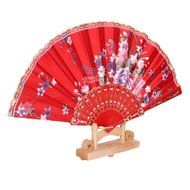 Retro Folding Spanish Floral Fabric Lace Dance Wedding Party Hand Fan - Red N9