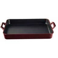 La Cuisine LC 8105 1 Piece Shallow Cast Iron Roasting Pan with Enamel Finish, Ruby