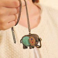 New Rhinestone Elephant Pendant Women Long Necklace Sweater Chain Jewelry Gift N3