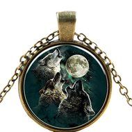 Wisdom Howling Wolf Necklace Pendant Charm Time Gemstone Jewelry N3