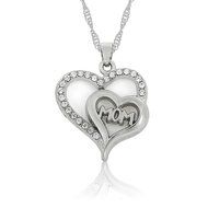 Fashion Mom Love Heart Footprint Crystal Chain Necklace Mother's Day Family Gift N4