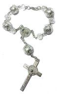 St Benedict White Transparent Glass Beads Car Rearview Rosary Catholic NR Medal N2