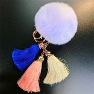 AutumnFall Rabbit Fur Ball Elephant Keychain Bag Plush Key Ring Car Key Pendant (Black) (Purple) N14