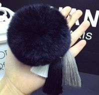 AutumnFall Rabbit Fur Ball Elephant Keychain Bag Plush Key Ring Car Key Pendant (Black) (Purple) N17