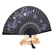 Vintage Flax Leaf Butterfly Bamboo Hand Fan Lady's Fan Pocket Fan - Purple N31