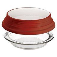 Anchor Hocking Glass 9.5 Inch Deep Pie Plate with Wide Fluted Edge and Red Expandable Cover by Anchor Hocking