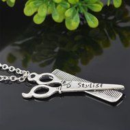 Women's Fashion Silver Hairdresser Scissors Comb Stylist Pendant Chain Necklace N8
