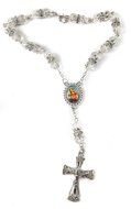 Car Rearview Mirror Rosary White Crystals Beads &amp; Zircons Cross Jerusalem N2